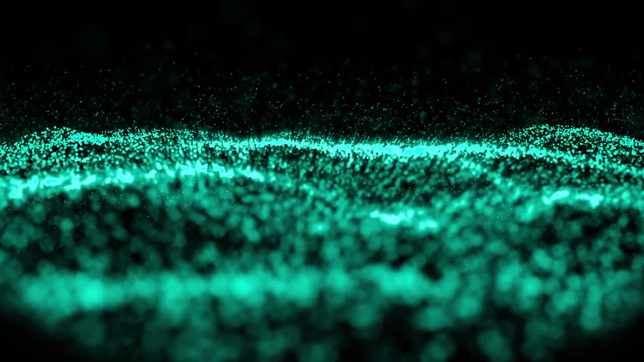 animación de partículas verdes en contornos ondulados sobre un fondo negro
