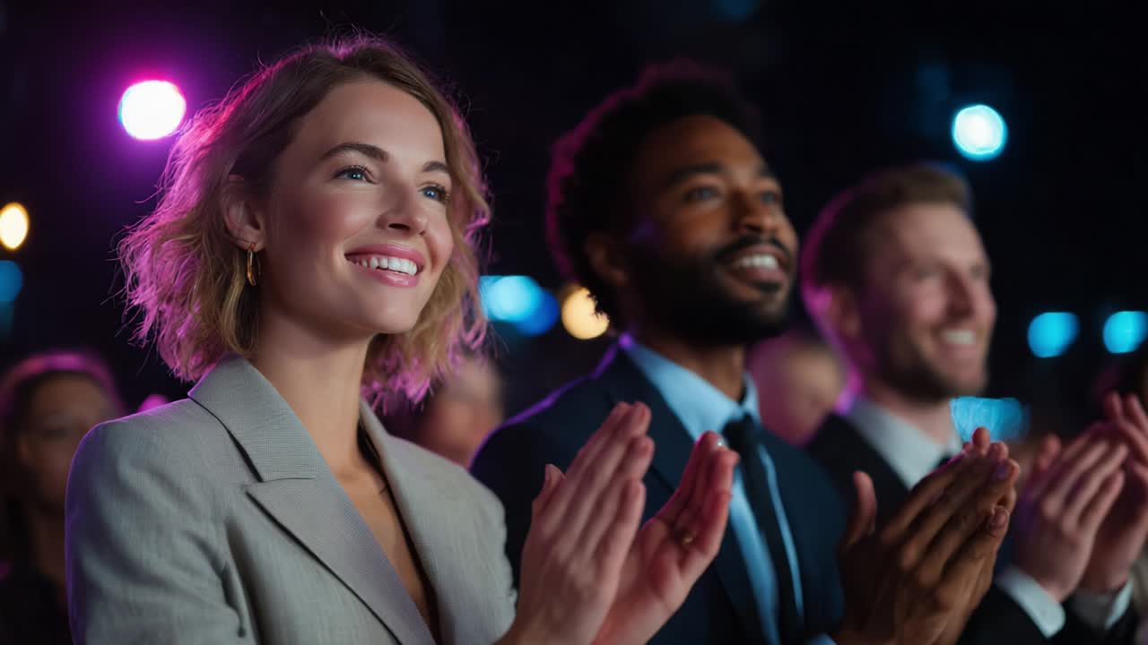 Enthusiastic Audience Clapping at a Corporate Event