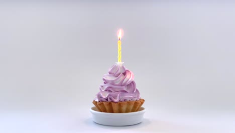 밝은 분홍색 배경에 불을 가진 파티 케이크. 생일 파티 컨셉