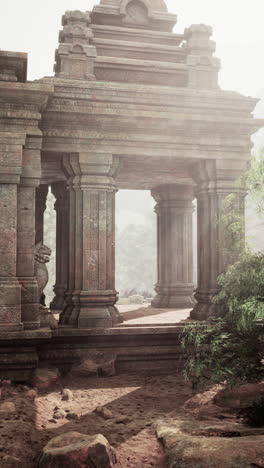 ancient stone temple amidst lush forest