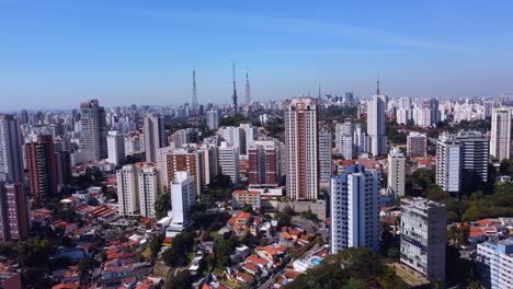escena panorámica aérea sobre los bloques de apartamentos de gran altura y las calles de sao paulo, brasil