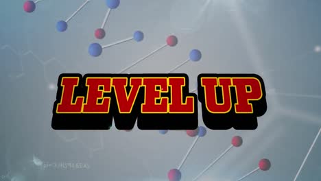 animation of level up text over spinning dna strand