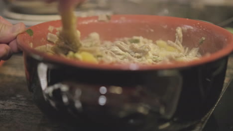 cooking delicious pasta with potatoes