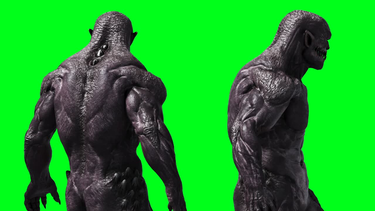 무서운 괴물 애니메이션, 물리적, 모션, 흐릿한, 현실적인 4k 애니메이션, 그린 스크린