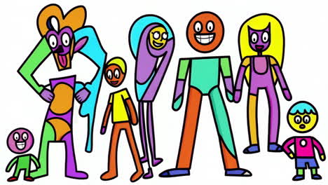 colorful abstract cartoon family group