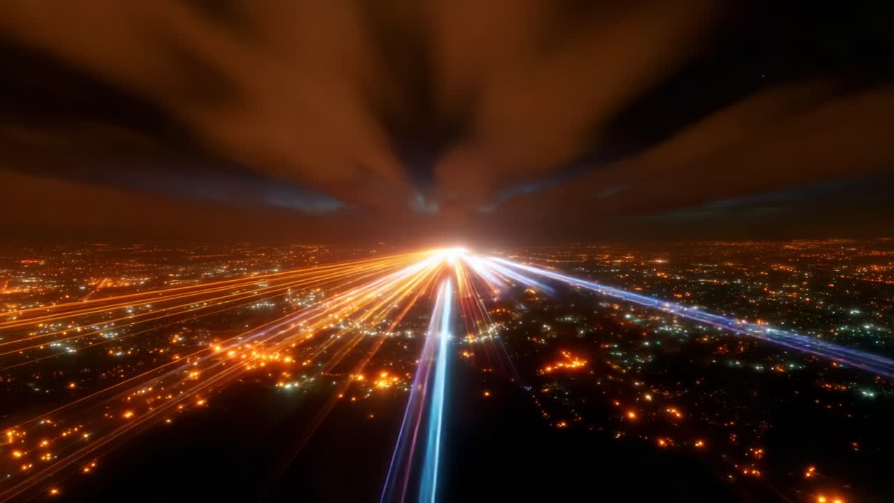 A Stunning View of Vibrant Light Trails and City Illumination Captured at Dusk, Showcasing the Dynamic Movement of Nighttime Energy and Urban Life in Spectacular Colors and Patterns