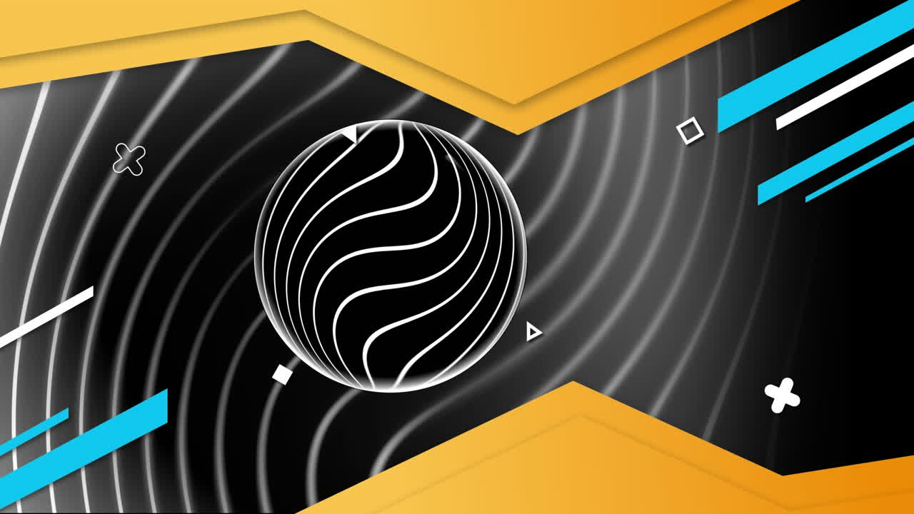 검은 바탕에 반 ⁇ 이는 모양의  ⁇ 색 원과 선의 애니메이션