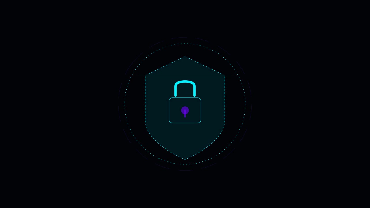 Digital Security Shield Icon with Glowing Padlock Animation