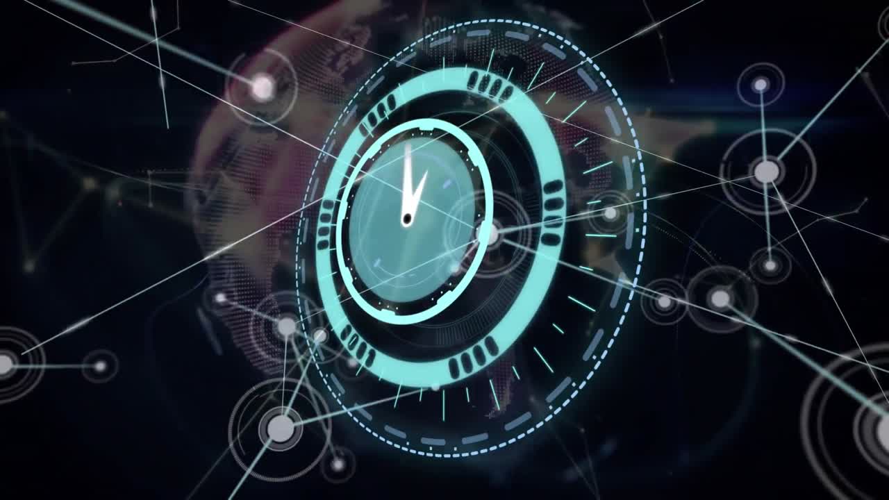 Animation of scope scanning and network of connections over globe