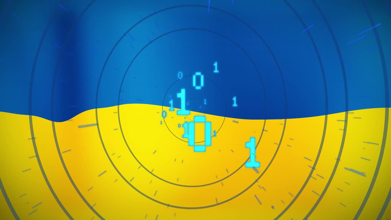 우크라이나의  ⁇ 발 위에 있는 원과 이진 코드의 애니메이션