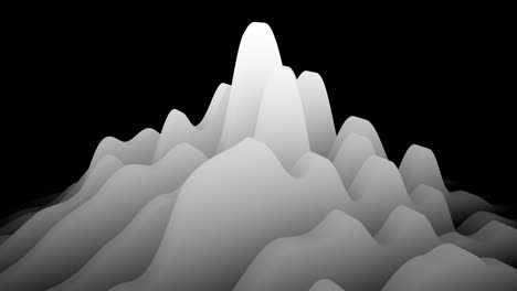 Waving white layers forming minimalistic topographic surface on black background. Abstract CG animation loop. 3d rendering.