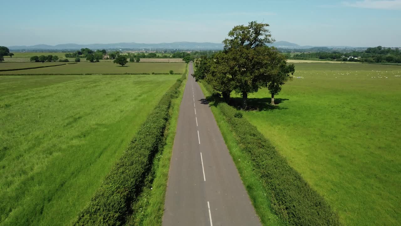 Scenic Road Through Green Fields