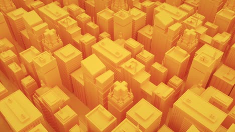 futuristic yellow city with skyscrapers. camera moves through abstract isometric city. seamless loop background, 4k