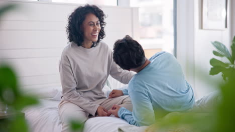 Happy,-kiss-and-a-couple-on-a-bed