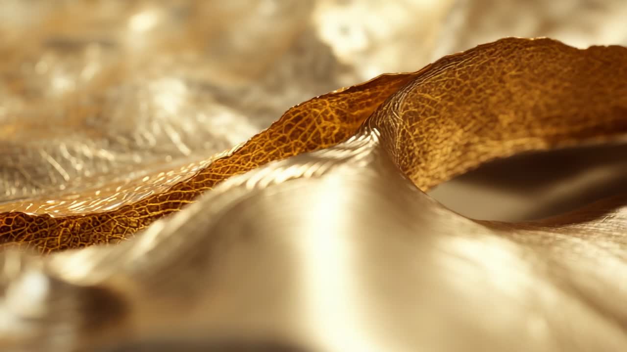 In studio shifting lighting initiating ridge growth, golden veined membrane undulating across plane