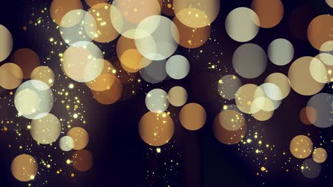 luxury bokeh background with golden glitter particles. beautiful gold confetti with magic light. glow light effect on dark. festive shining animated background. seamless loop