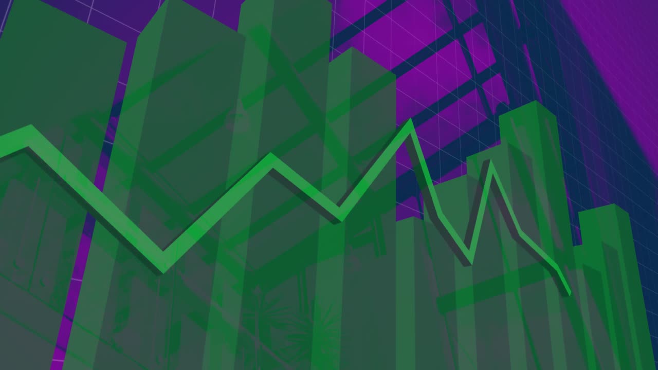 gráficos verdes que se mueven contra un fondo púrpura