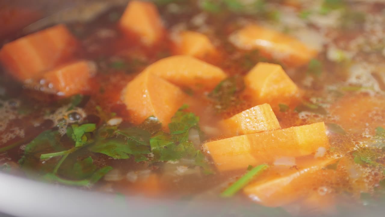 Hungarian goulash soup bograch close-up on the table. horizontal . High quality 4k footage