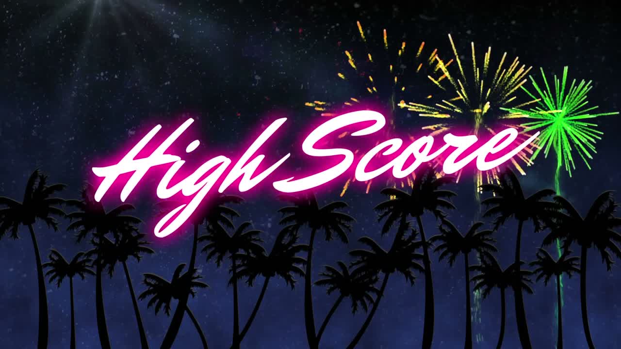 네온 분홍색 글자로 쓰여진 높은 점수라는 단어의 애니메이션