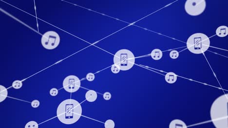 Animation-of-network-of-connections-with-smartphone-icons-over-blue-background