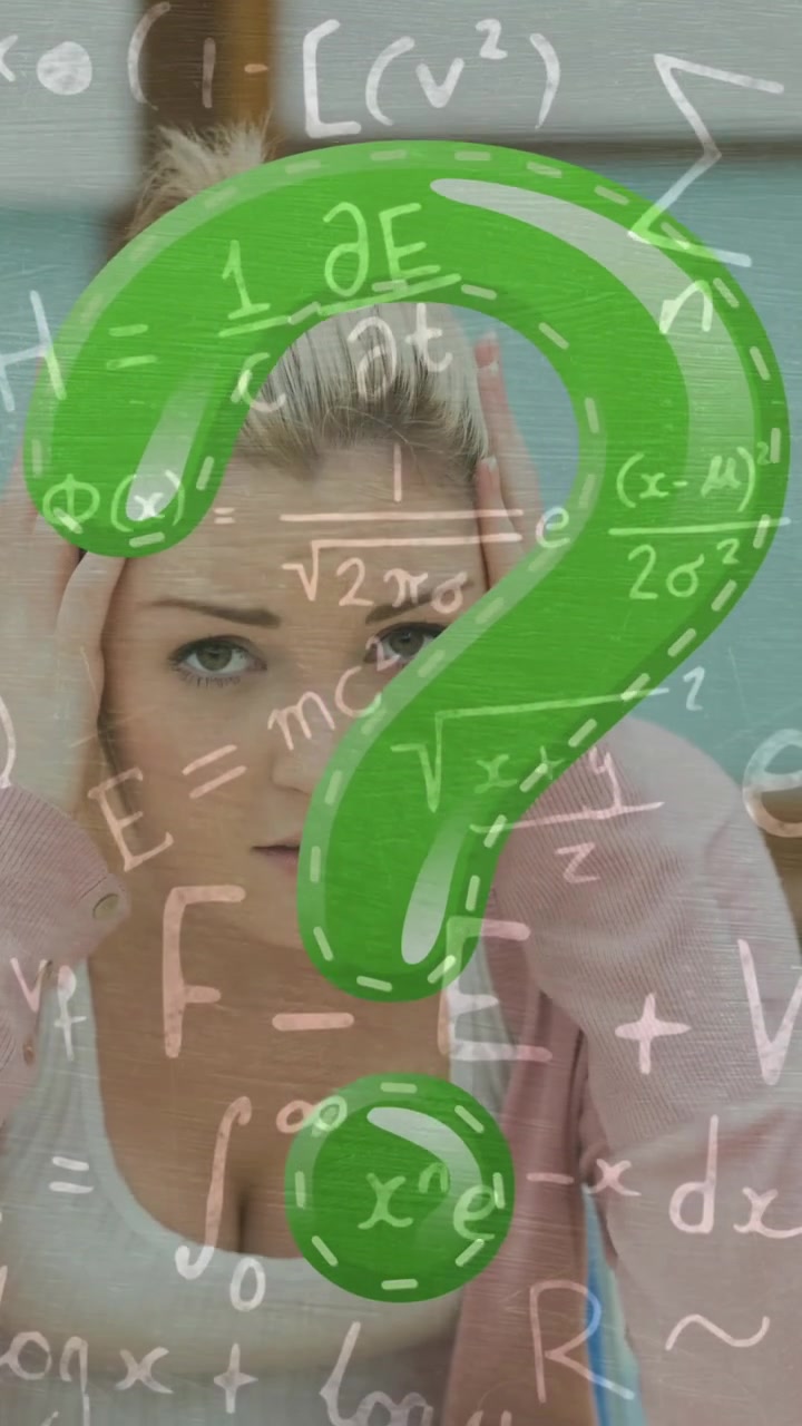Sınıftaki farklı öğrencilerin üzerinde soru işareti ve matematik denklemleri animasyonu