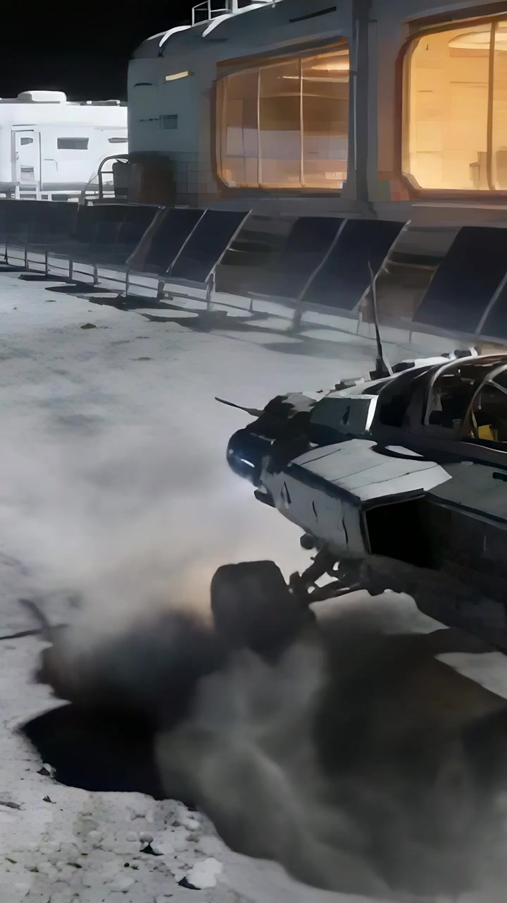Vertical video: Scraping rover wheel hitting dip kicking dust on soil to move, habitat, copy space