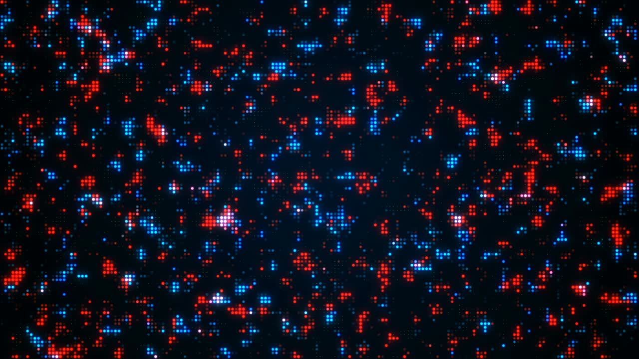 Blinking red and blue dots, circle on black. Simple abstract background