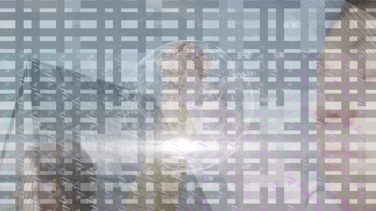 Animation of globe and cityscape on grid