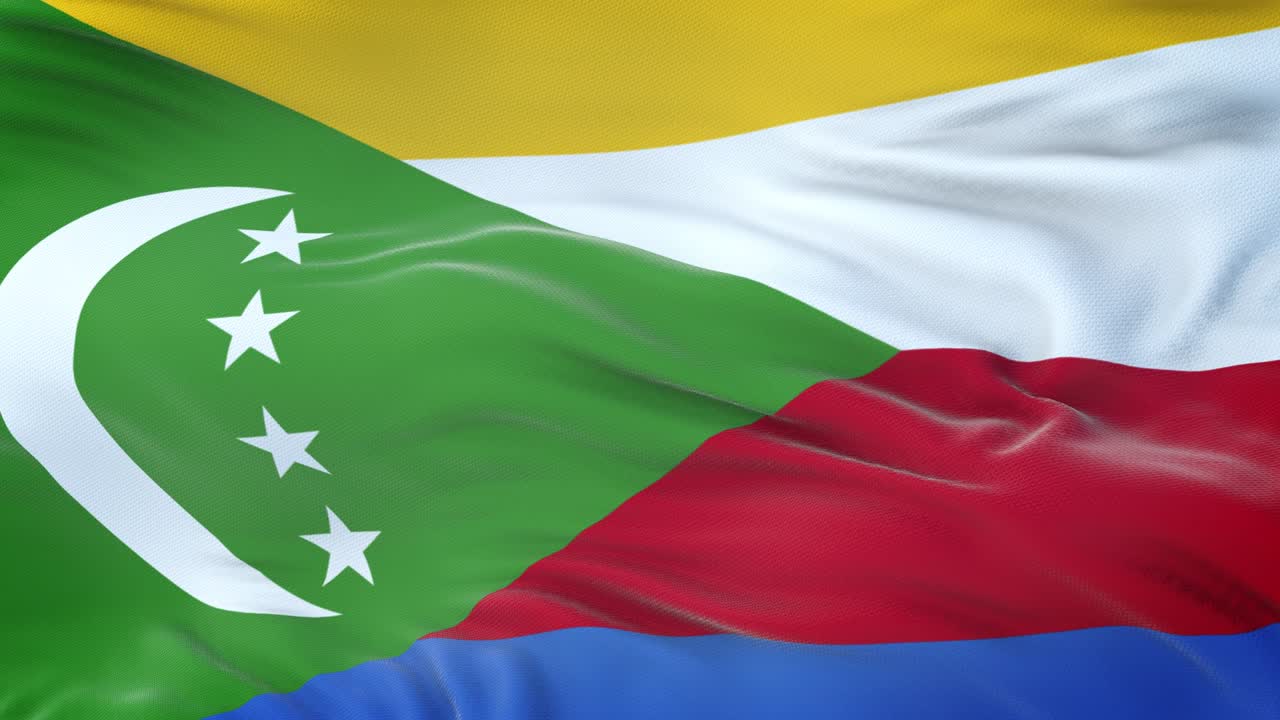 bandera de las comoras ondeando en el viento con textura de tela muy detallada. bucle sin costuras