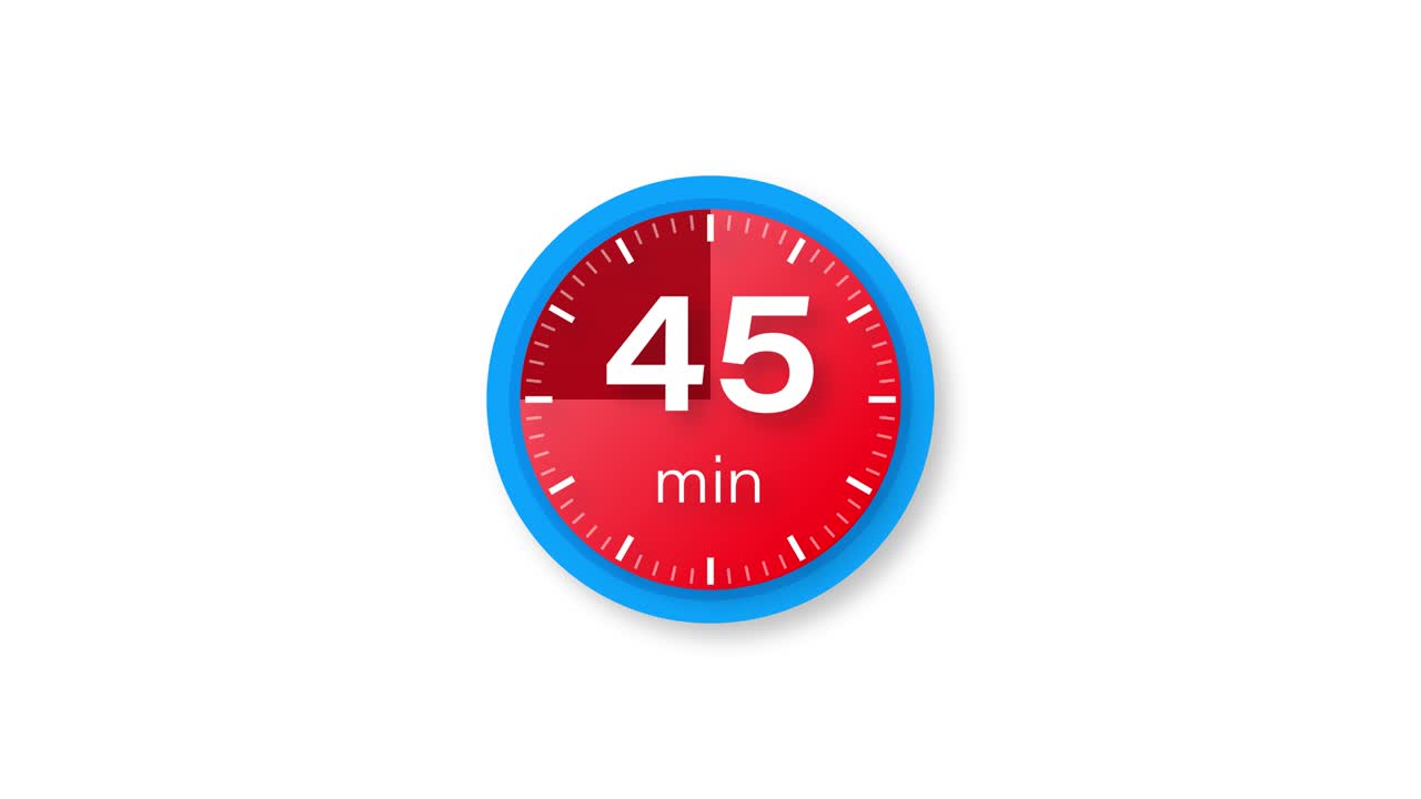 The 45 minutes timer. Stopwatch icon in flat style. Motion graphics.