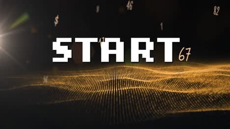 animation of start text over numbers and gold mesh flowing