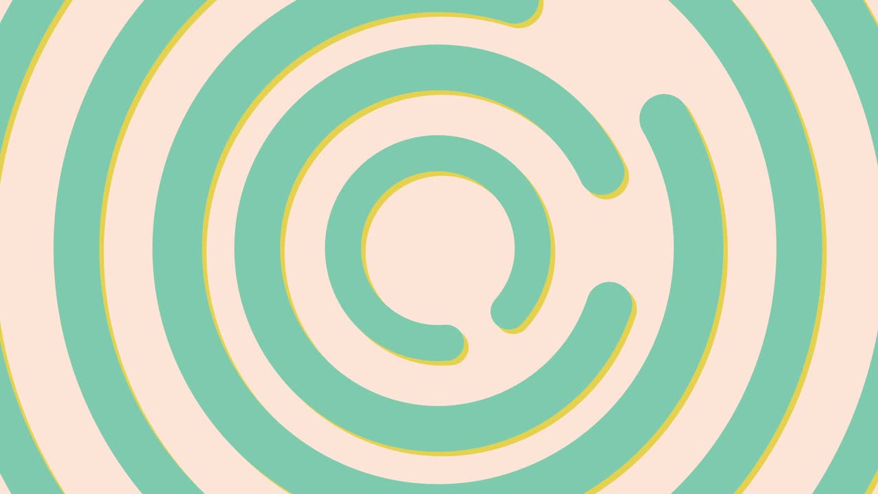 Abstract animated background with twirling green retro colored labyrinth and concentric geometric shapes