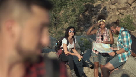 group of friends hiking outdoors