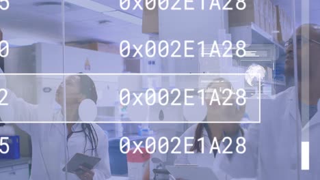 animación del procesamiento de datos sobre diversos científicos en el laboratorio