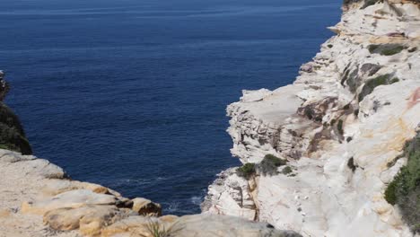 Wild-shot-of-a-cliff-and-the-ocean-during-a-summer-day