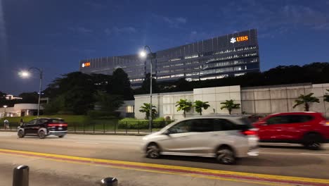 ubs building at night in singapore