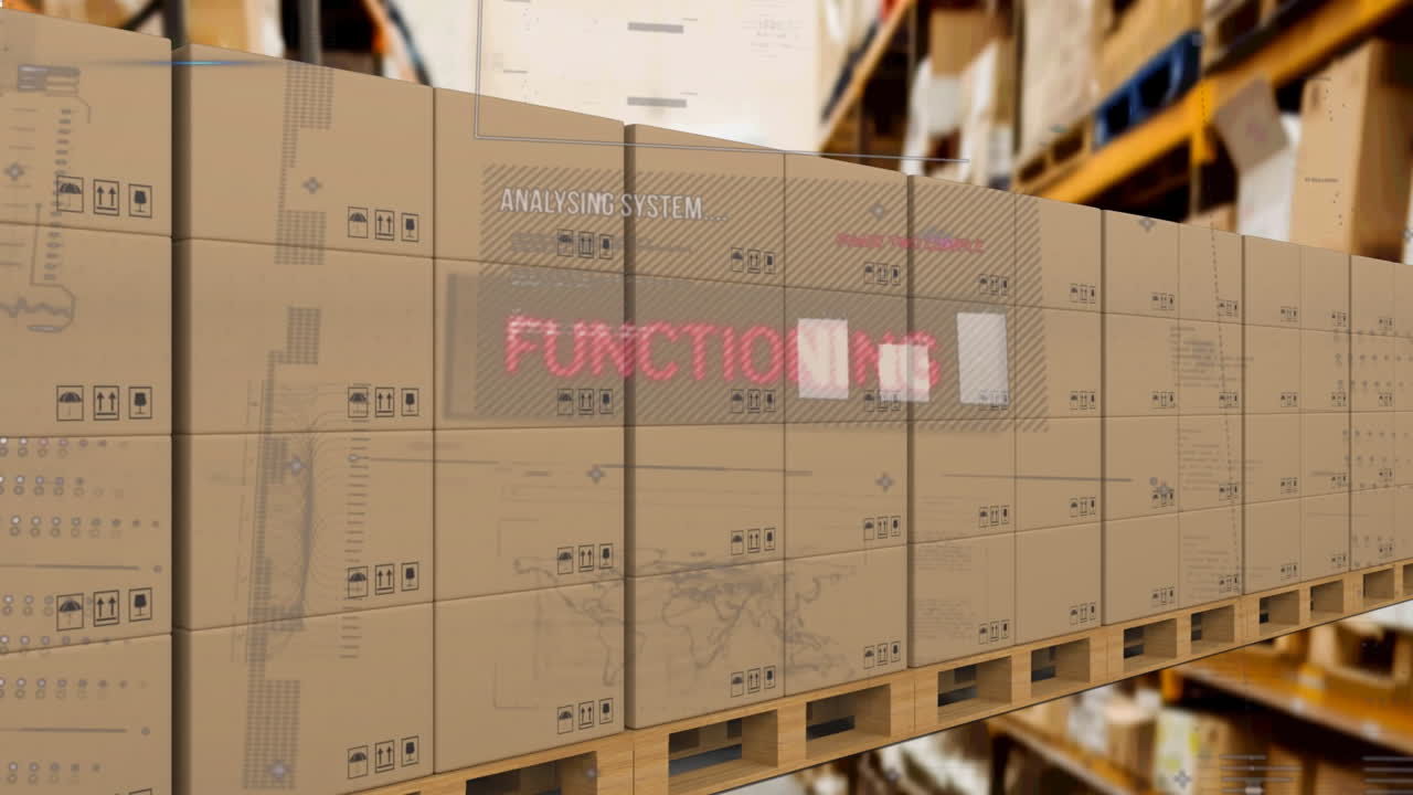 animación del procesamiento de datos sobre cajas de cartón en cinta transportadora