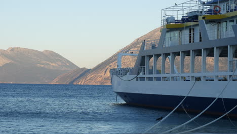 ferry boat tight to a dock on bad weather