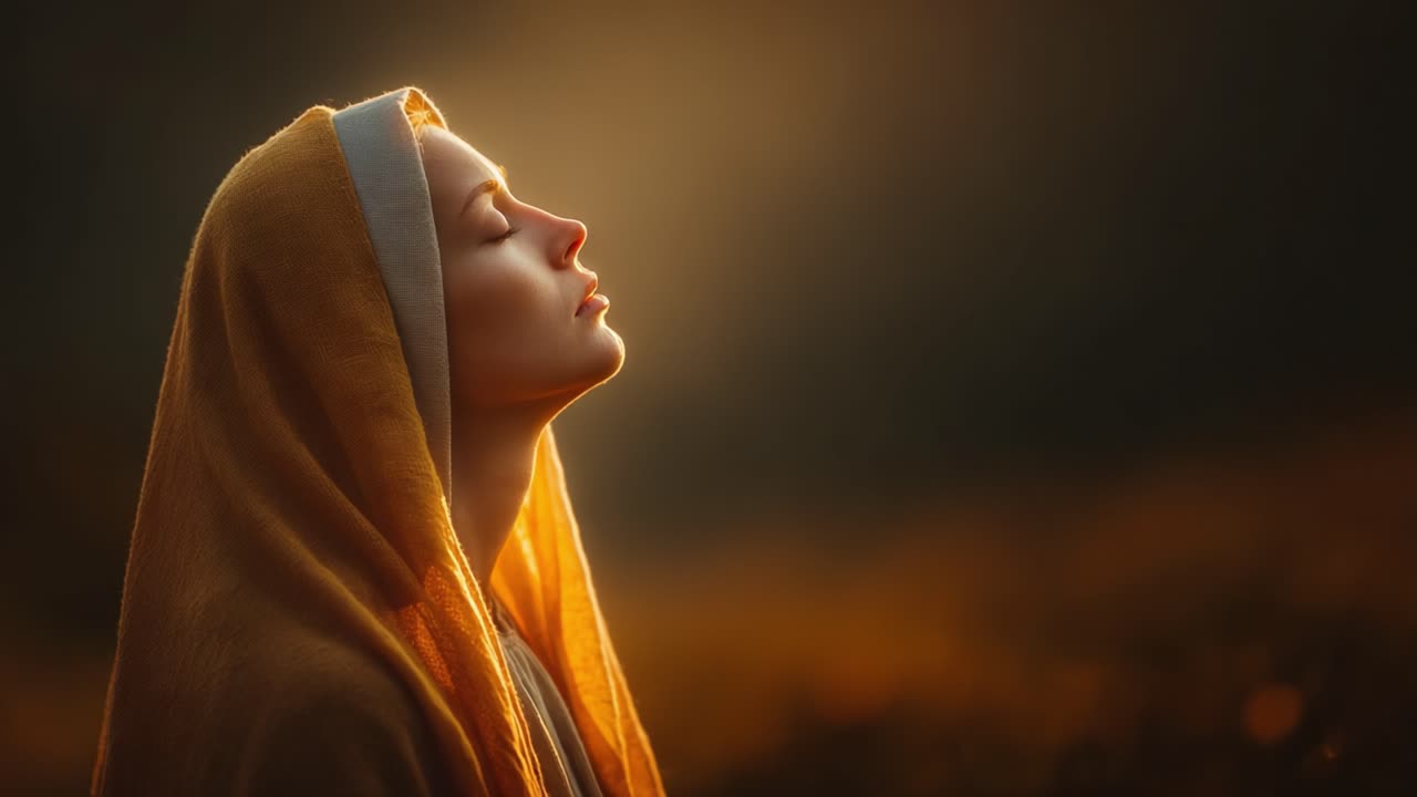 Un Ritratto Sereno di Tranquillità: Una Donna in Luce Calda con un Mantello Incappucciato, che Cattura l'Essenza della Riflessione e della Pace Interiore in un'Ambientazione Onirica.