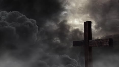 wooden cross with storm clouds background 4k