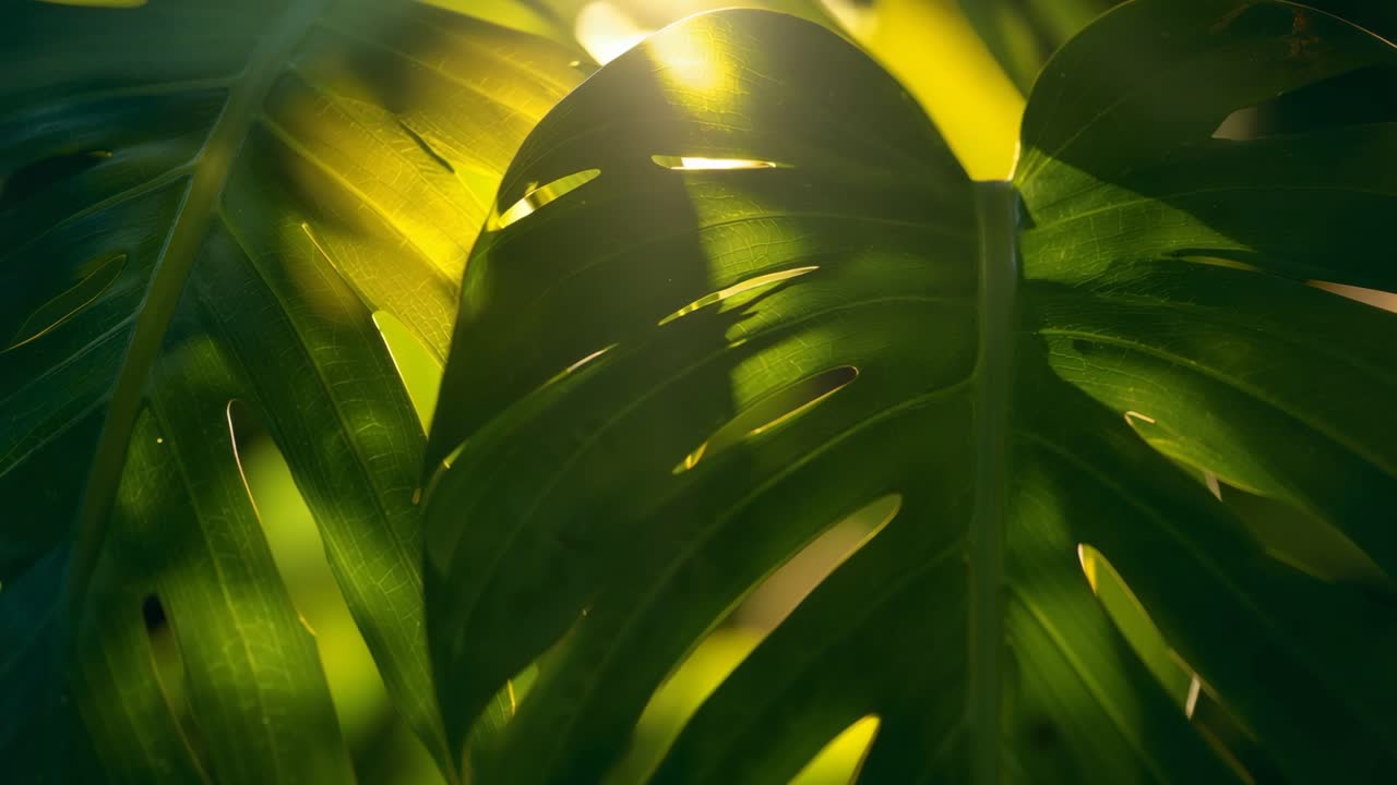 Close-up of Monstera Leaves with Sunlight