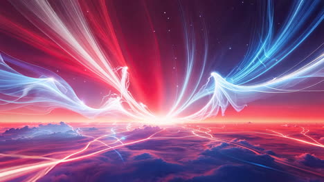 abstract red and blue energy stream landscape