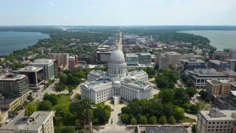 establishing aerial shot of wisconsin's state capitol building