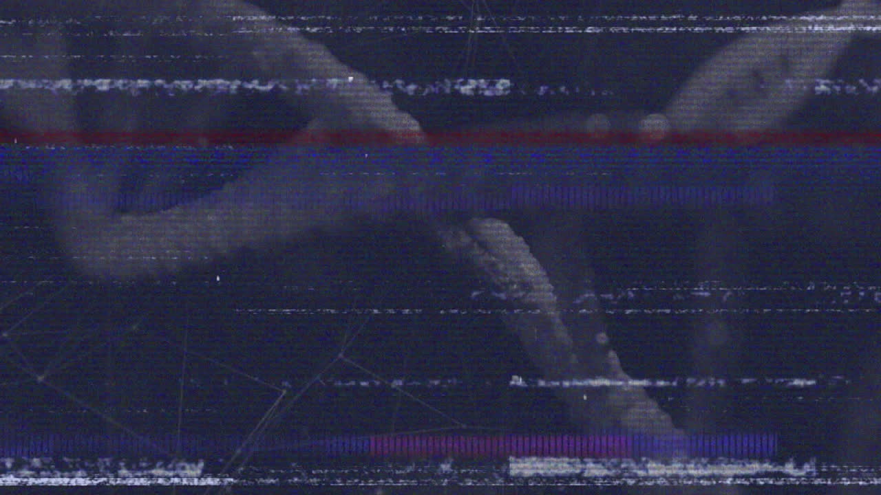 Animation with glitch effect over abstract shapes creating mysterious atmosphere