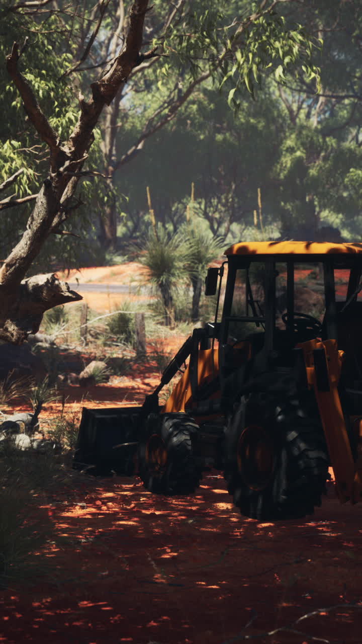 숲 속 의 노란색 트랙터