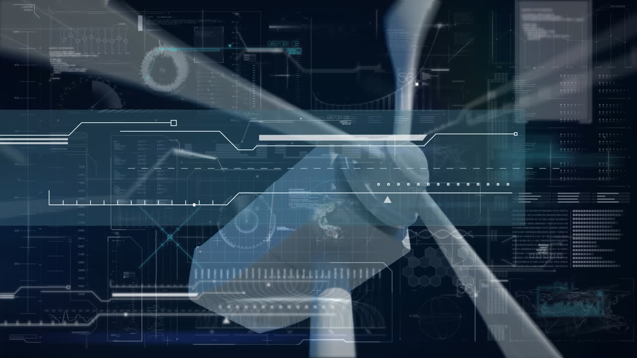 배경에서 바람 터빈이 회전하는 데이터를 처리하는 애니메이션