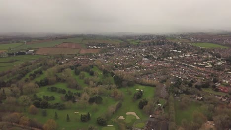 taunton, somerset, england, december 27, 2019: aerial view of vivary park golf course in low light