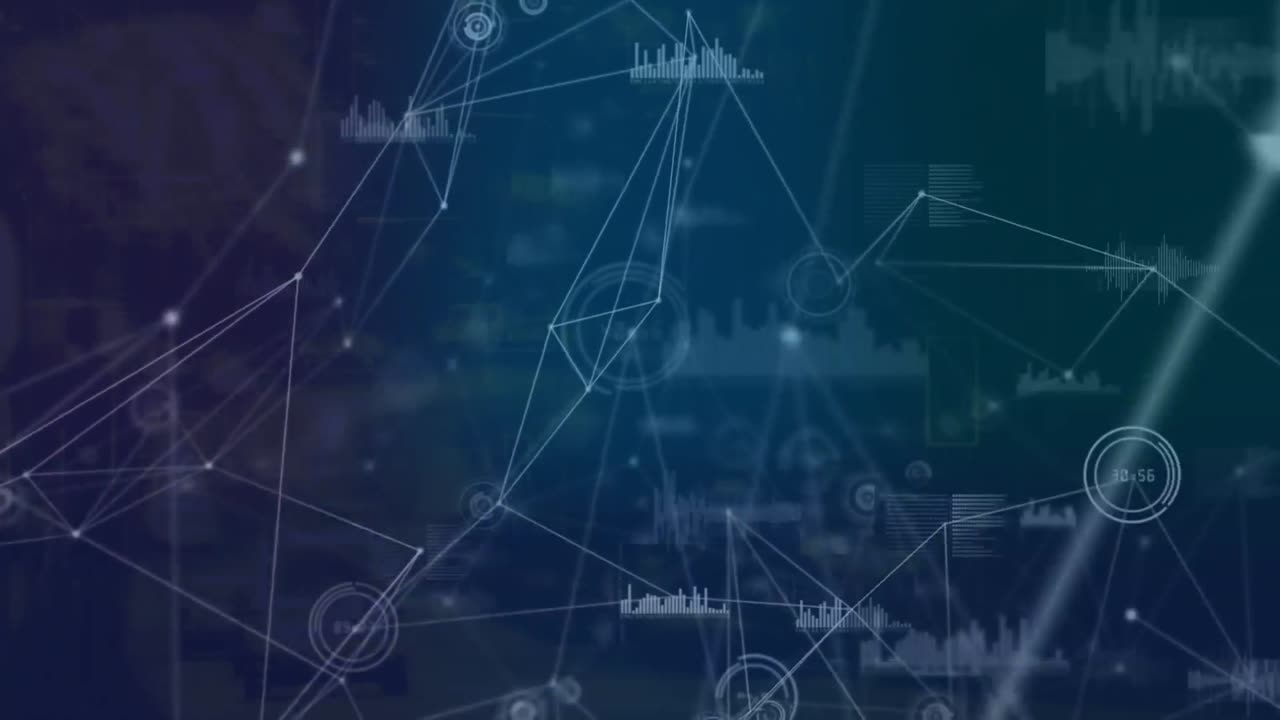 Animation of network of connections and diverse data processing in digital space