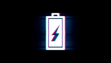 símbolo de electricidad de la batería en la animación vintage retro de glitch.