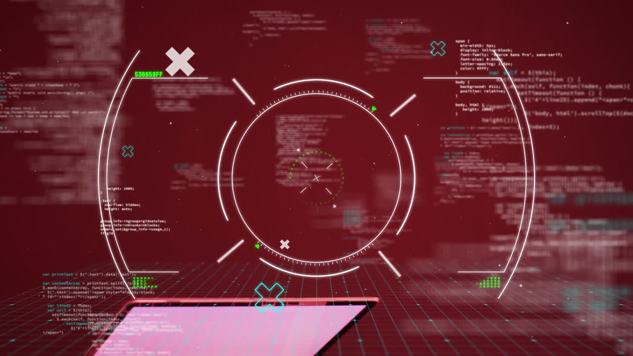 빈 화면으로 노트북을 통해 스 ⁇  스캐닝과 데이터 처리의 애니메이션
